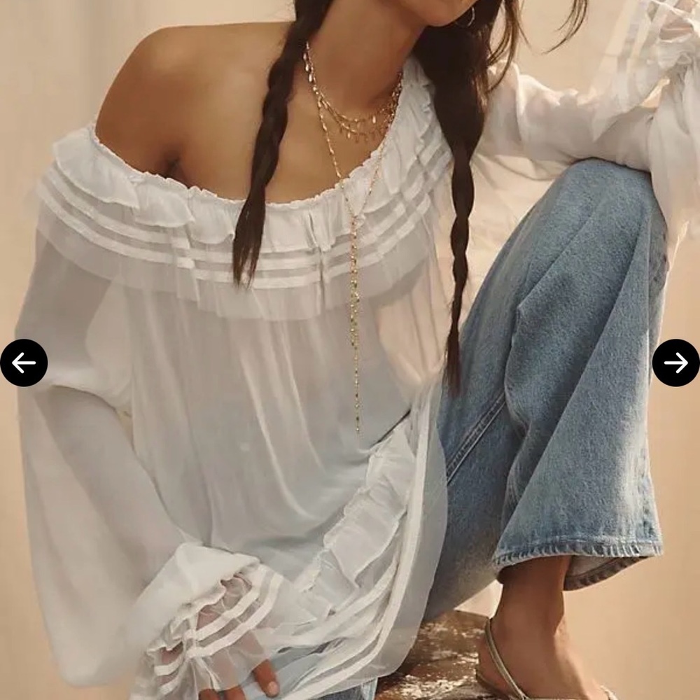 Anthropologie White Ruffled Blouse
